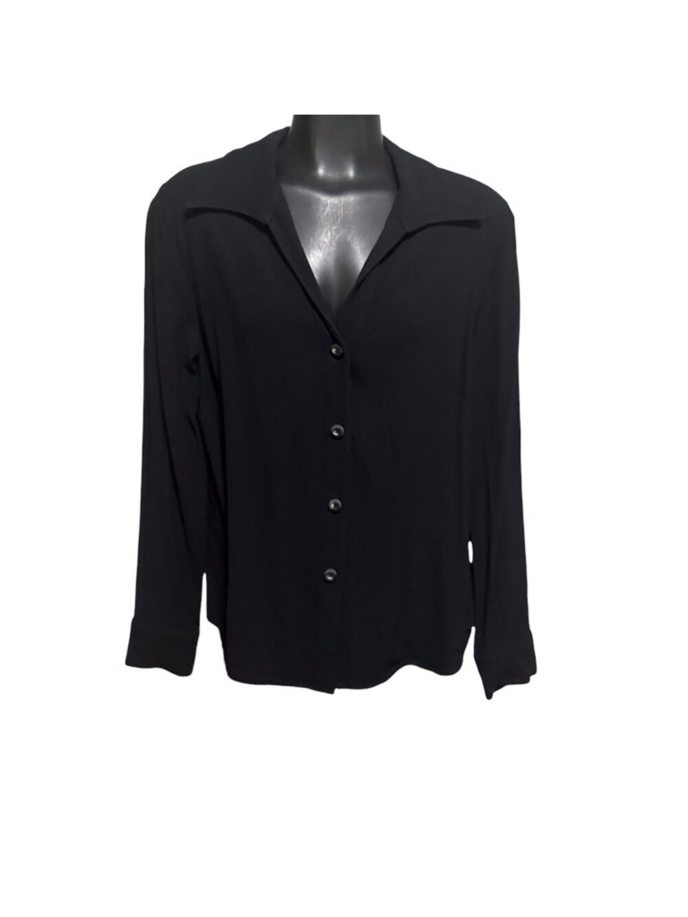 Vintage Gianni Womens 14 Black Button Blouse Shoulder Pads Long Sleeve